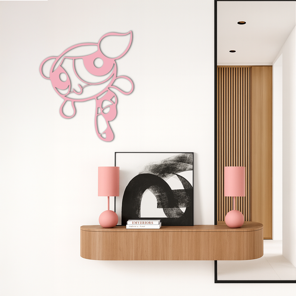 Pink Powerpuff Girl Metal Wall Art – Cartoon Inspired Modern Home Decor - KAFGP178 by Enova Art