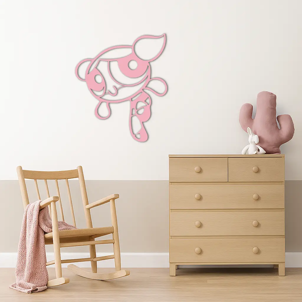 Pink Powerpuff Girl Metal Wall Art – Cartoon Inspired Modern Home Decor - KAFGP178 by Enova Art