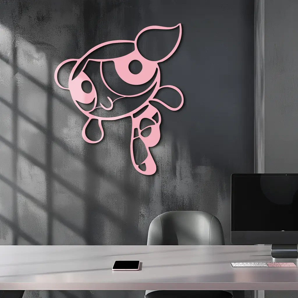Pink Powerpuff Girl Metal Wall Art – Cartoon Inspired Modern Home Decor - KAFGP178 by Enova Art