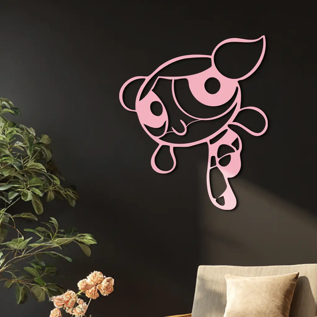Pink Powerpuff Girl Metal Wall Art – Cartoon Inspired Modern Home Decor - KAFGP178 by Enova Art