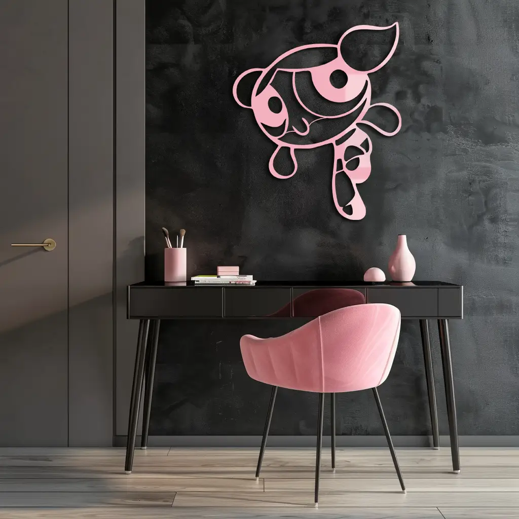 Pink Powerpuff Girl Metal Wall Art – Cartoon Inspired Modern Home Decor - KAFGP178 by Enova Art