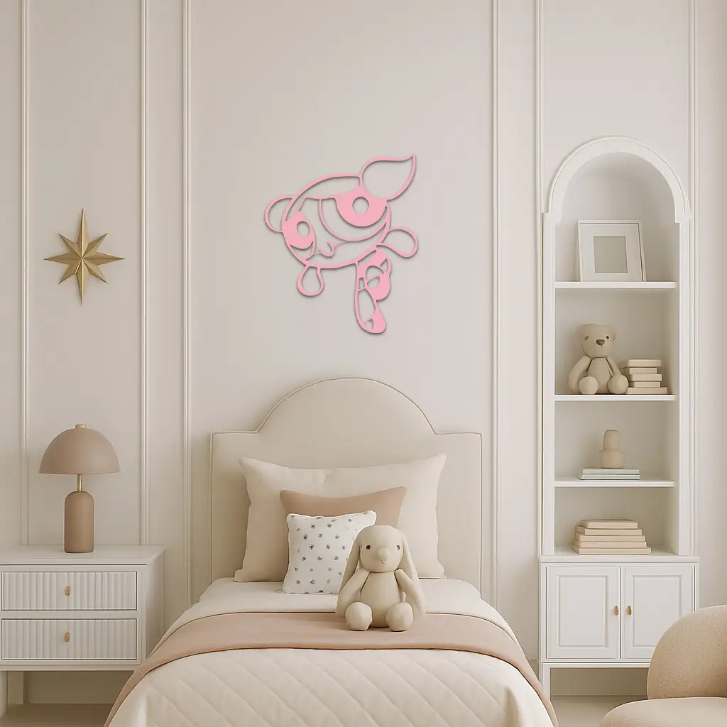 Pink Powerpuff Girl Metal Wall Art – Cartoon Inspired Modern Home Decor - KAFGP178 by Enova Art