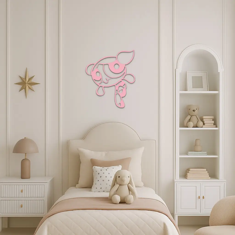 Pink Powerpuff Girl Metal Wall Art – Cartoon Inspired Modern Home Decor - KAFGP178 by Enova Art