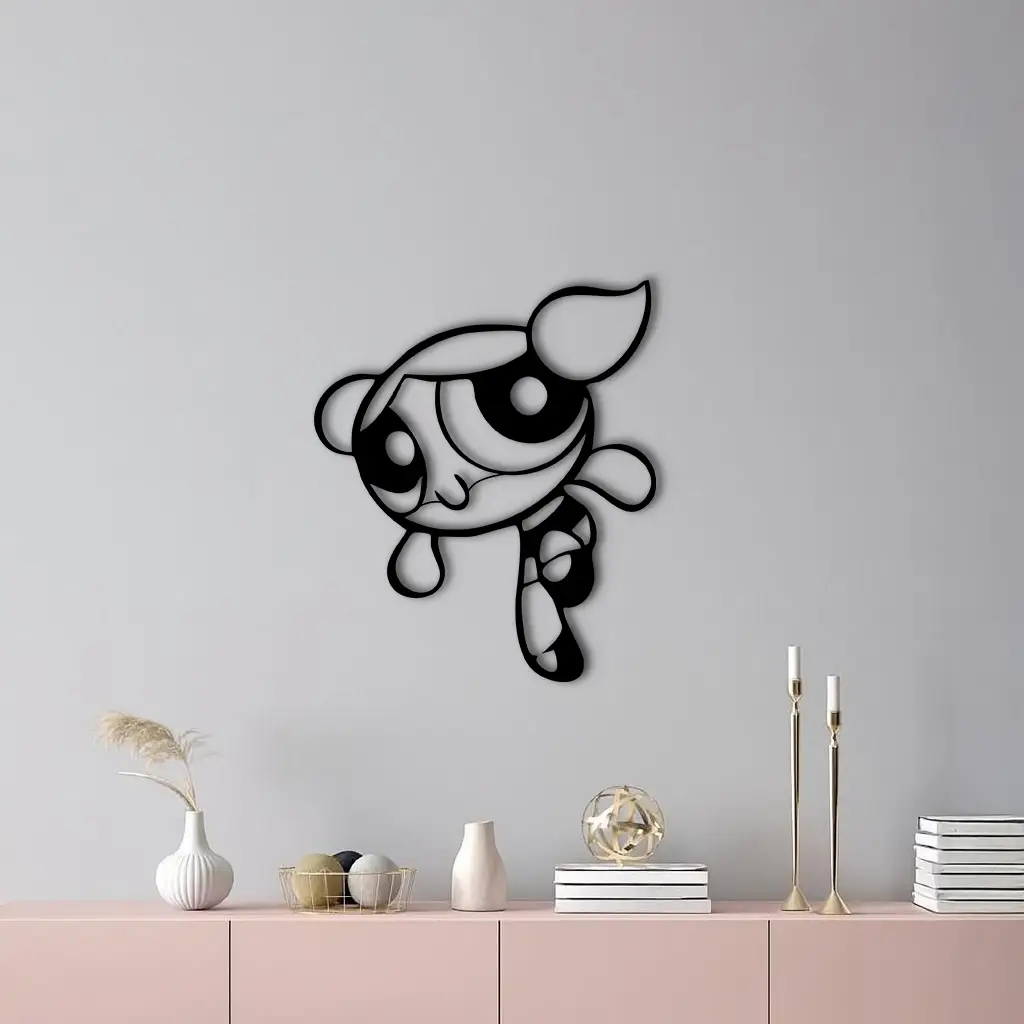 Pink Powerpuff Girl Metal Wall Art – Cartoon Inspired Modern Home Decor - KAFGP178 by Enova Art