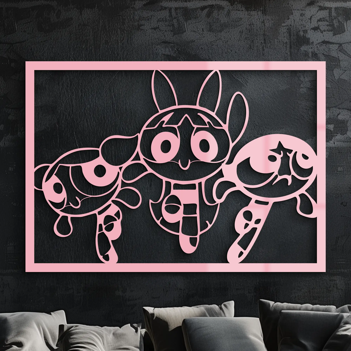 Powerpuff Girls Trio Silhouette – Pink Metal Wall Art - KAFGP179 by Enova Art