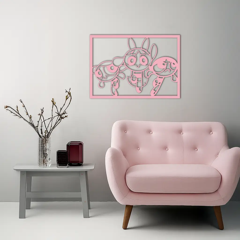 Powerpuff Girls Trio Silhouette – Pink Metal Wall Art - KAFGP179 by Enova Art