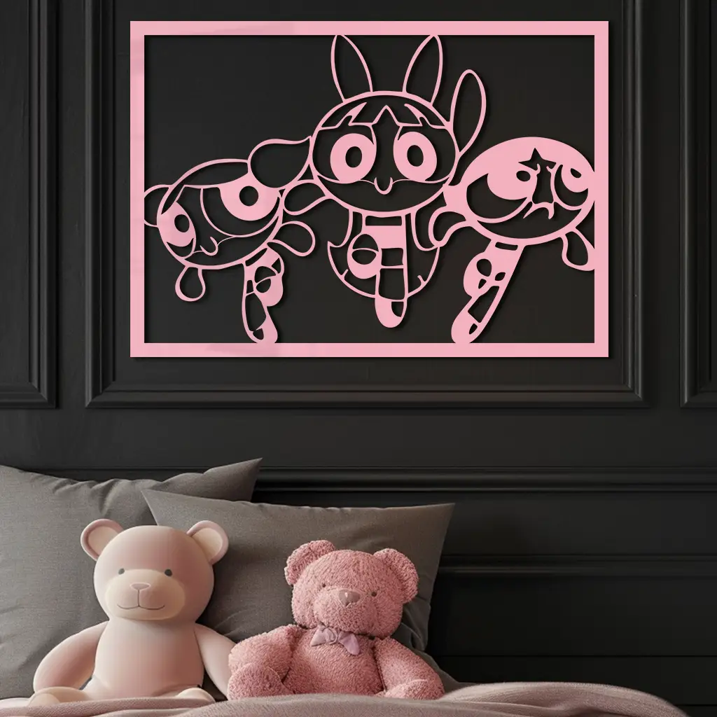 Powerpuff Girls Trio Silhouette – Pink Metal Wall Art - KAFGP179 by Enova Art