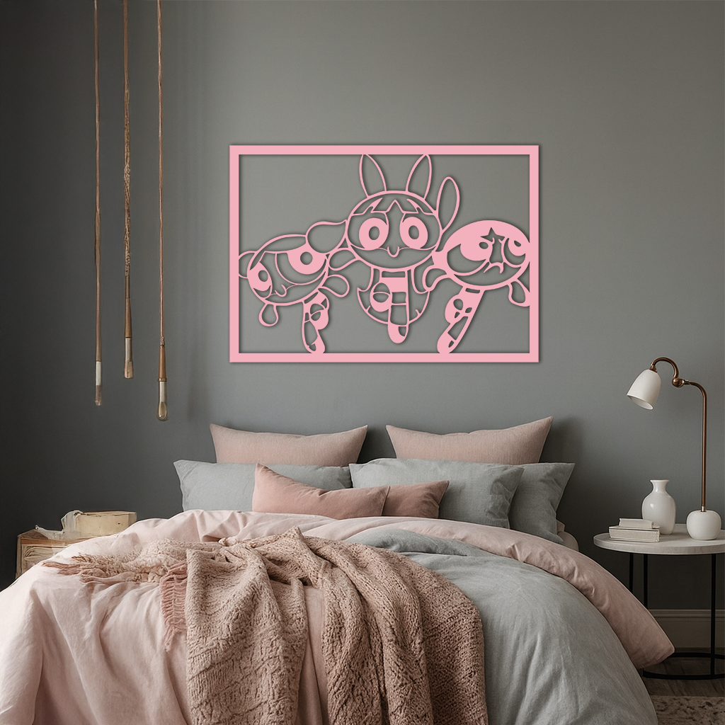 Powerpuff Girls Trio Silhouette – Pink Metal Wall Art - KAFGP179 by Enova Art