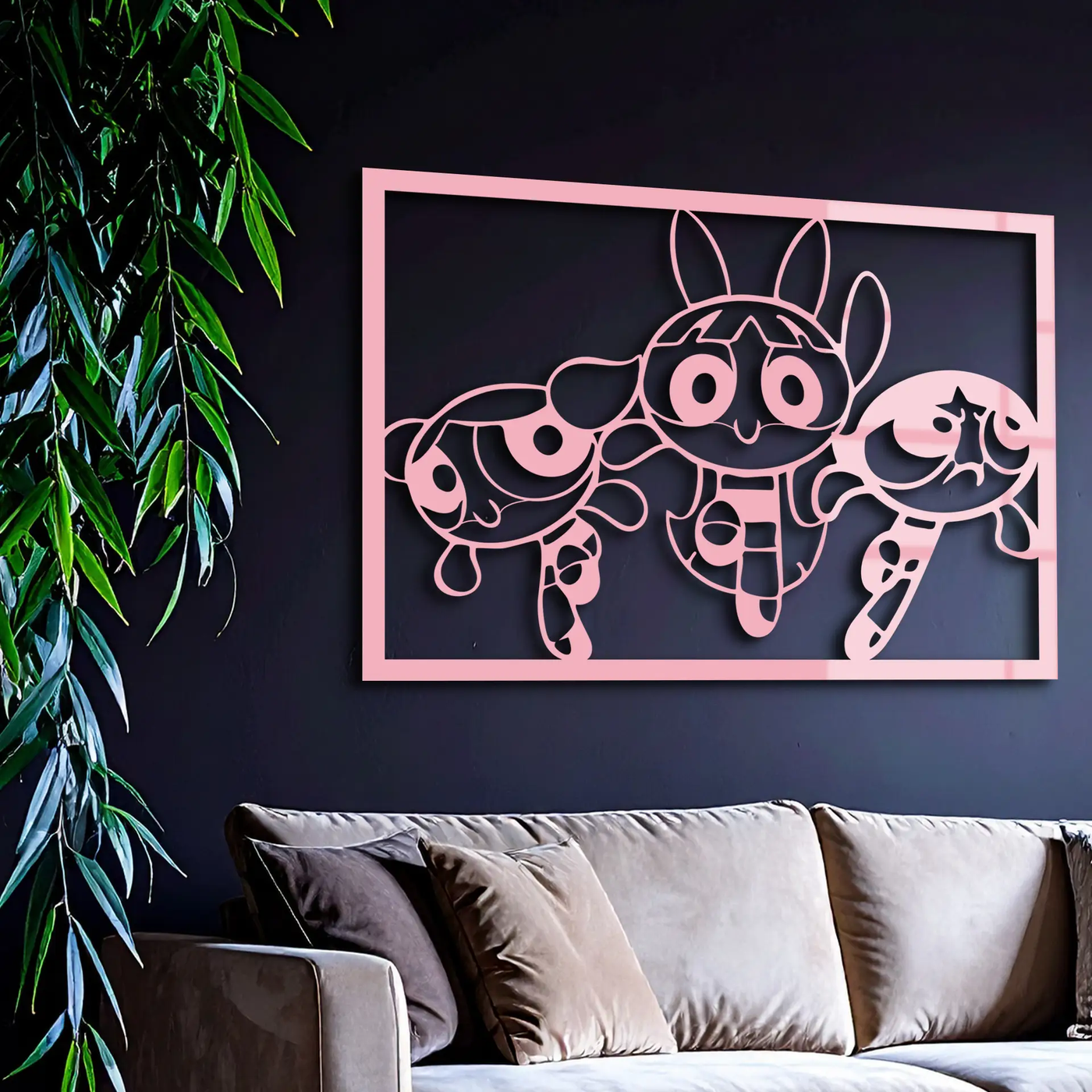 Powerpuff Girls Trio Silhouette – Pink Metal Wall Art - KAFGP179 by Enova Art