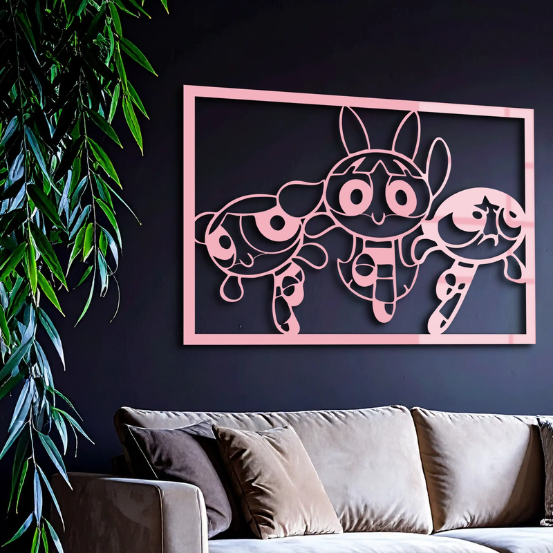Powerpuff Girls Trio Silhouette – Pink Metal Wall Art - KAFGP179 by Enova Art