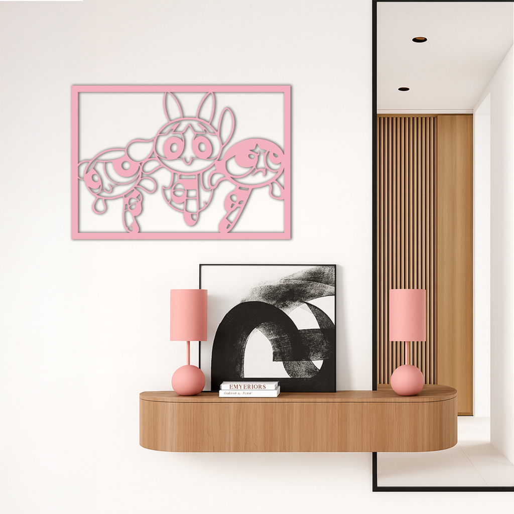 Powerpuff Girls Trio Silhouette – Pink Metal Wall Art - KAFGP179 by Enova Art