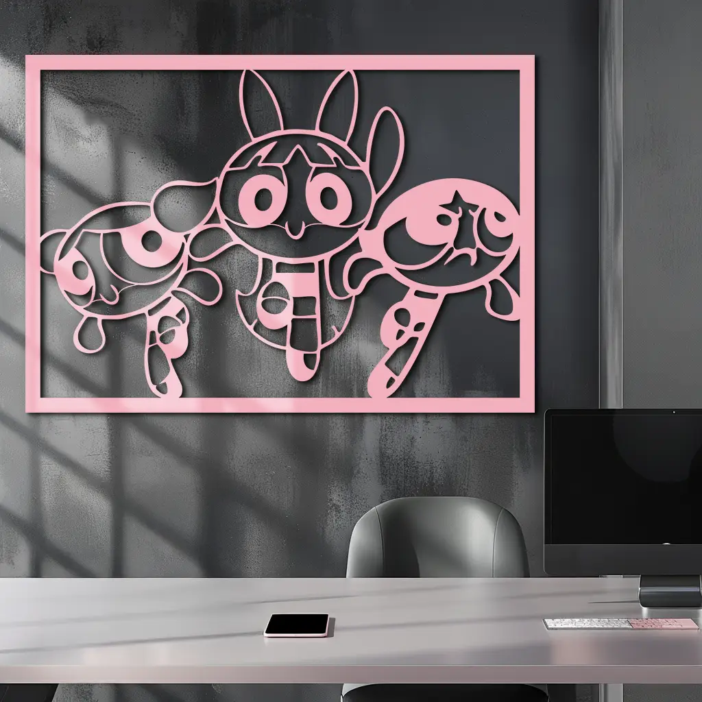 Powerpuff Girls Trio Silhouette – Pink Metal Wall Art - KAFGP179 by Enova Art