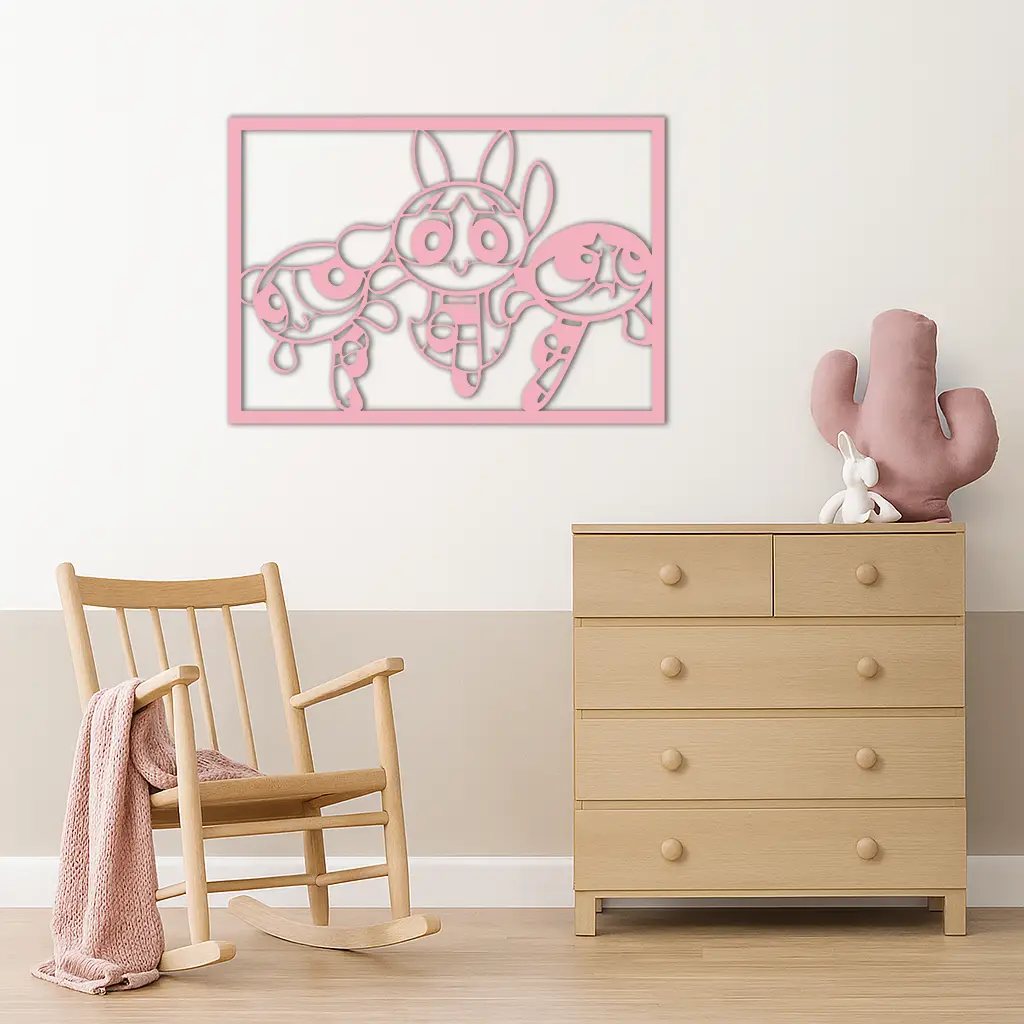 Powerpuff Girls Trio Silhouette – Pink Metal Wall Art - KAFGP179 by Enova Art