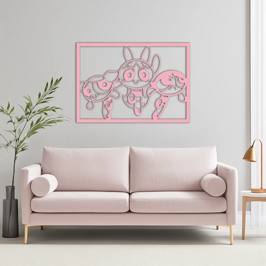 Powerpuff Girls Trio Silhouette – Pink Metal Wall Art - KAFGP179 by Enova Art