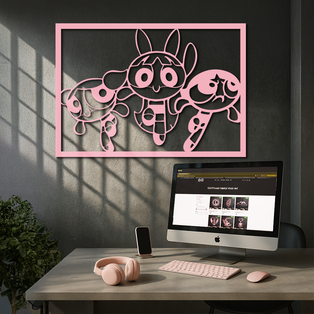 Powerpuff Girls Trio Silhouette – Pink Metal Wall Art - KAFGP179 by Enova Art