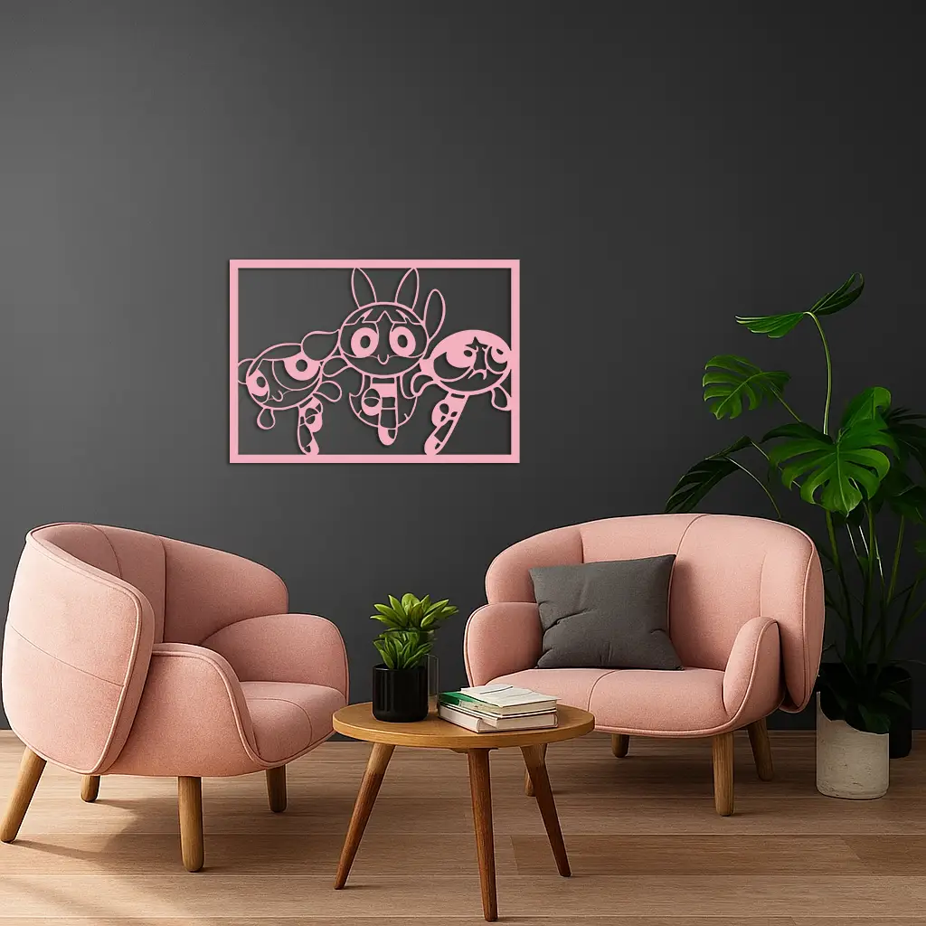 Powerpuff Girls Trio Silhouette – Pink Metal Wall Art - KAFGP179 by Enova Art