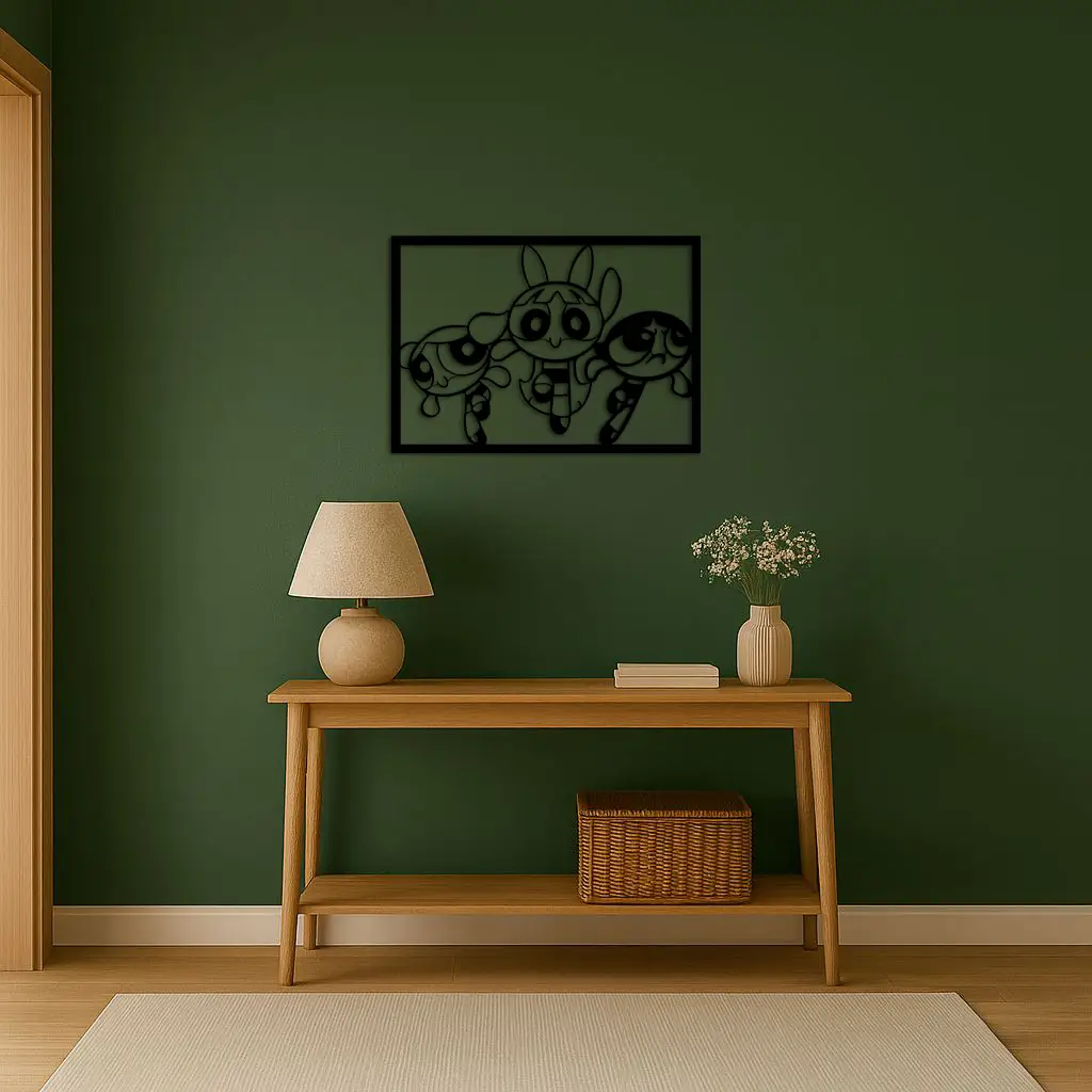 Powerpuff Girls Trio Silhouette – Pink Metal Wall Art - KAFGP179 by Enova Art