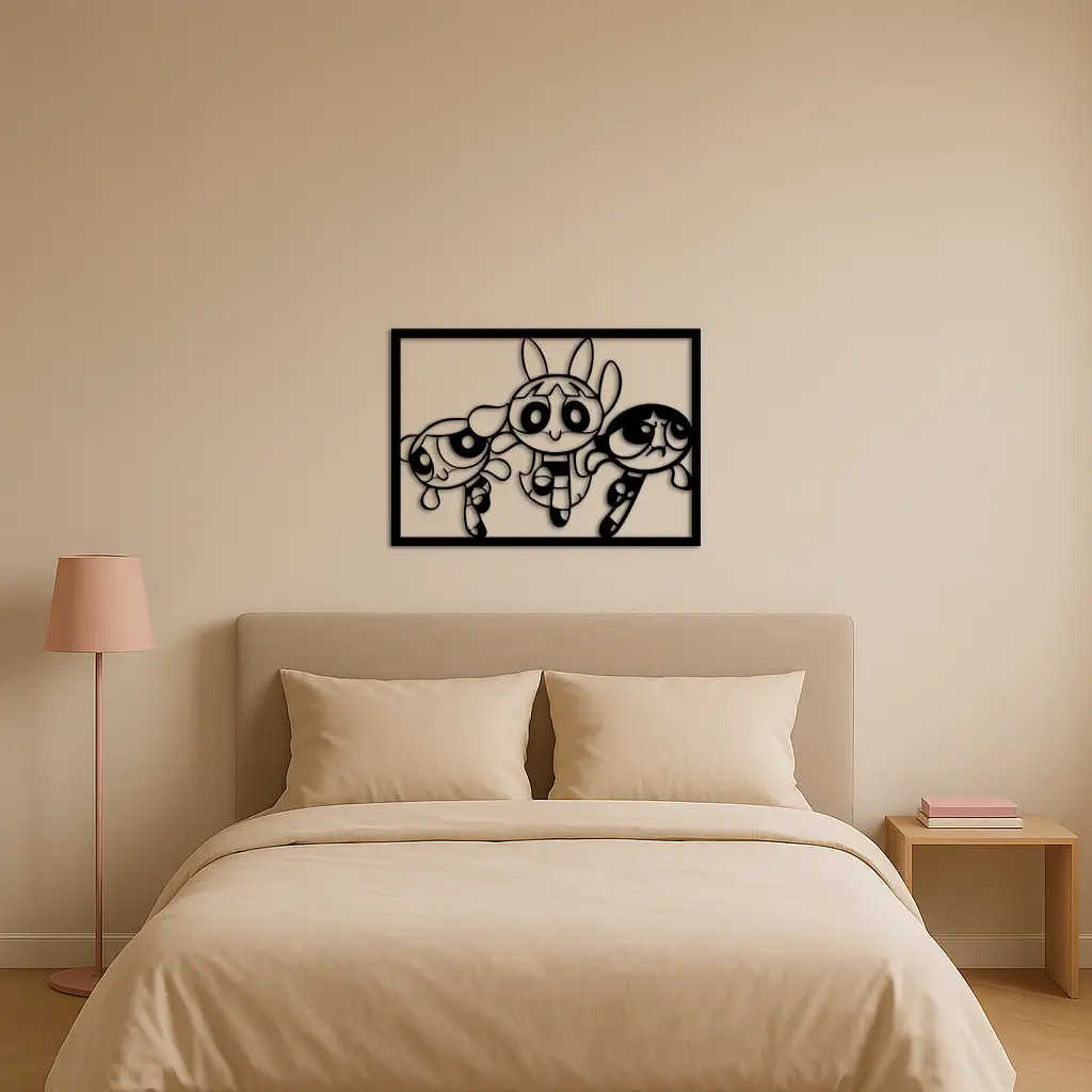 Powerpuff Girls Trio Silhouette – Pink Metal Wall Art - KAFGP179 by Enova Art