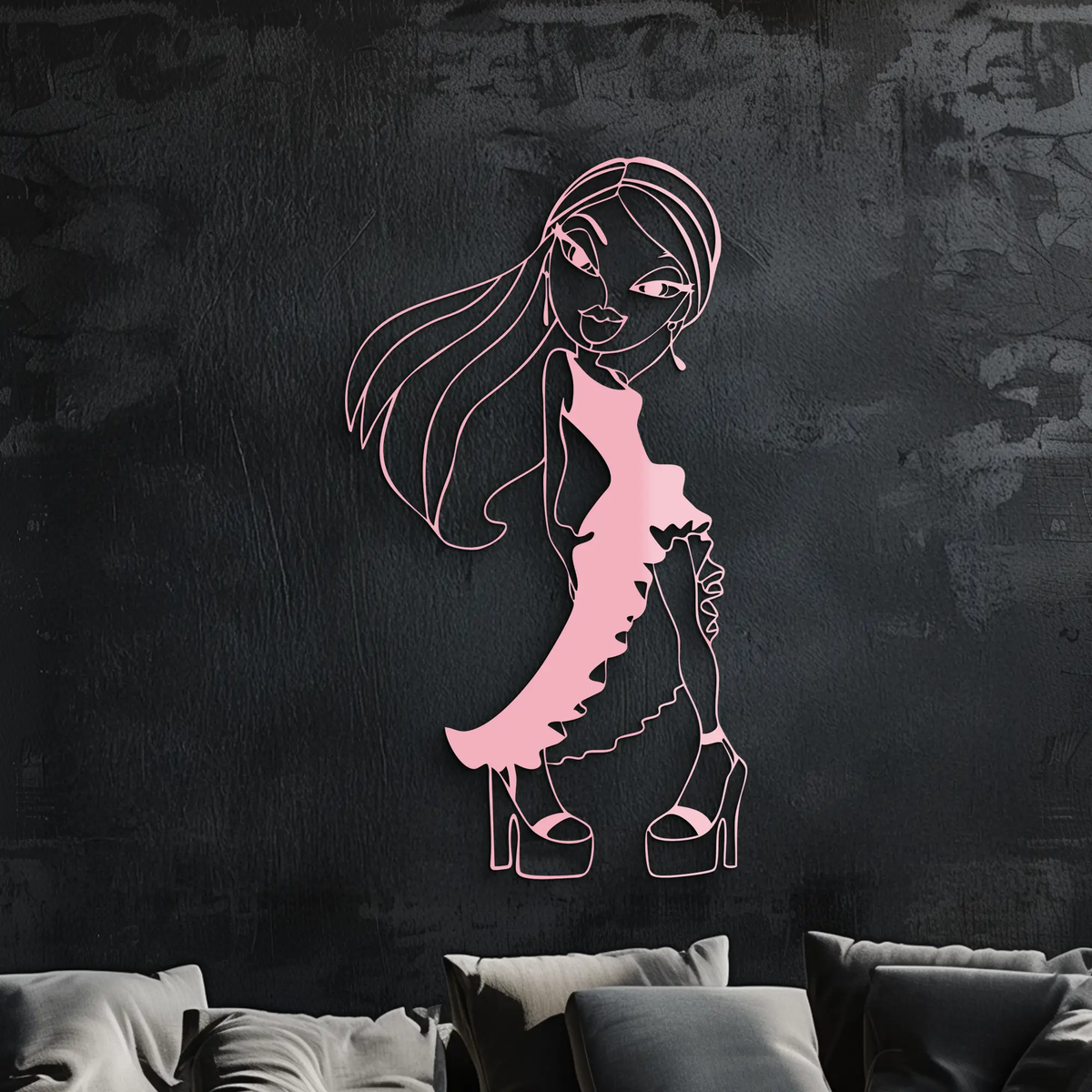 Bratz Doll Silhouette Modern Wall Art – Pink Metal Wall Décor - KAFGP180 by Enova Art