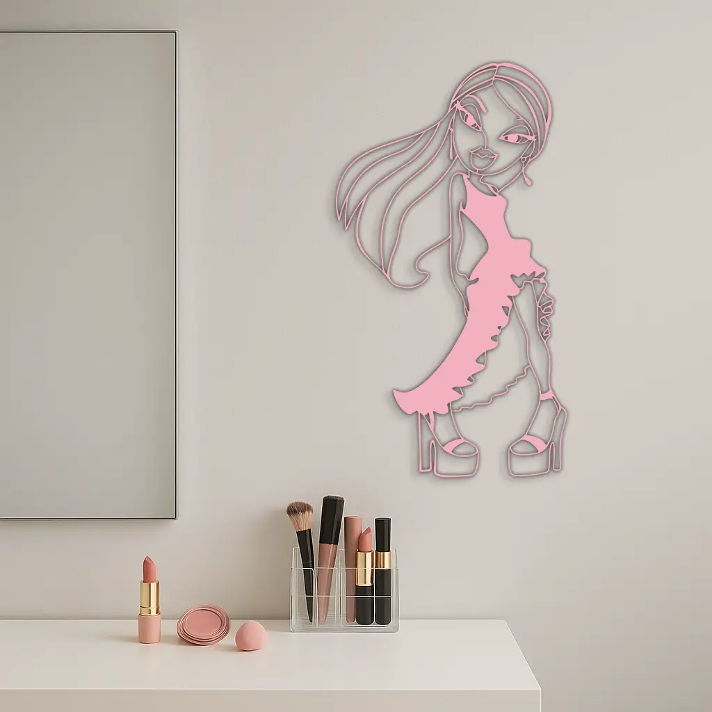 Bratz Doll Silhouette Modern Wall Art – Pink Metal Wall Décor - KAFGP180 by Enova Art