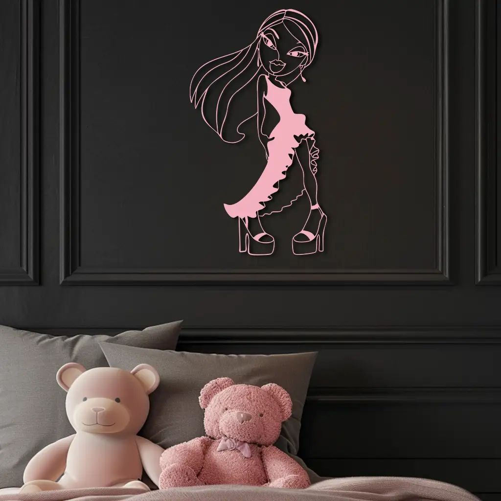 Bratz Doll Silhouette Modern Wall Art – Pink Metal Wall Décor - KAFGP180 by Enova Art