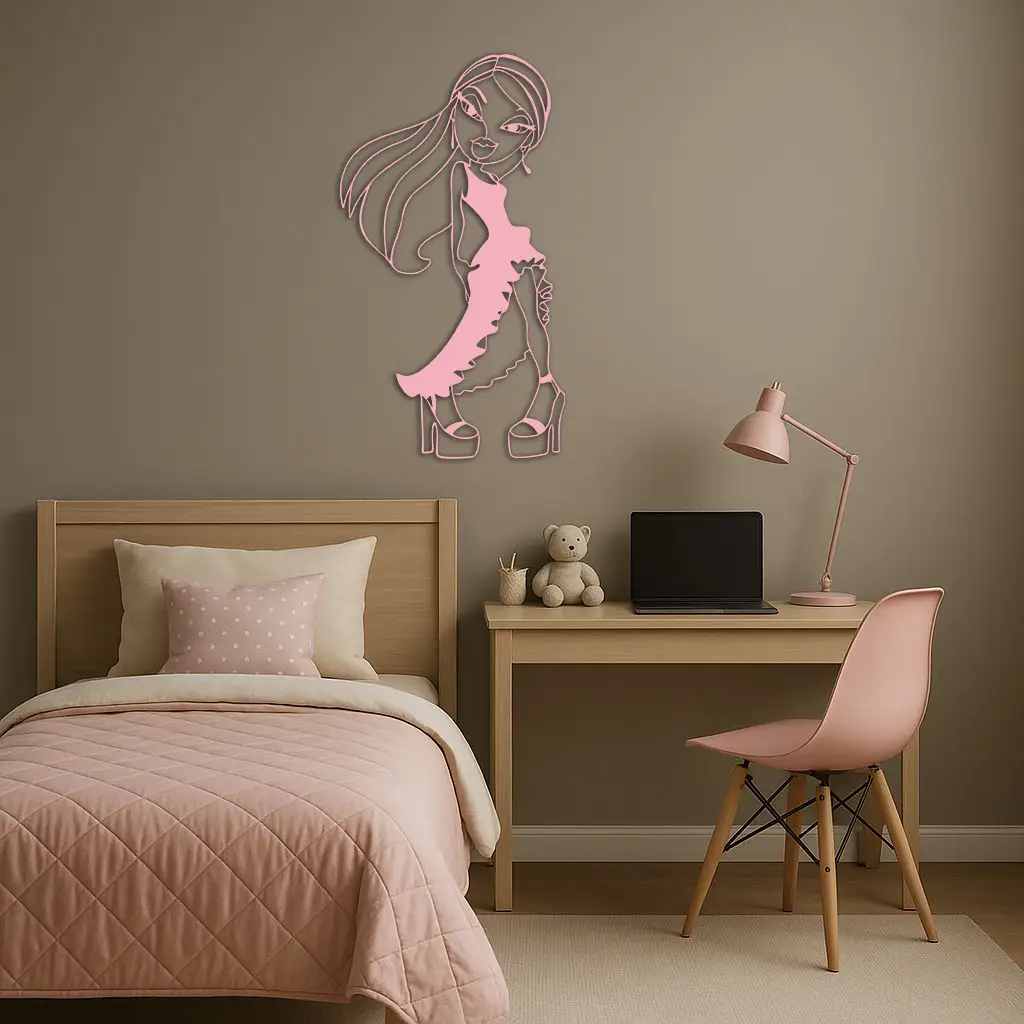 Bratz Doll Silhouette Modern Wall Art – Pink Metal Wall Décor - KAFGP180 by Enova Art