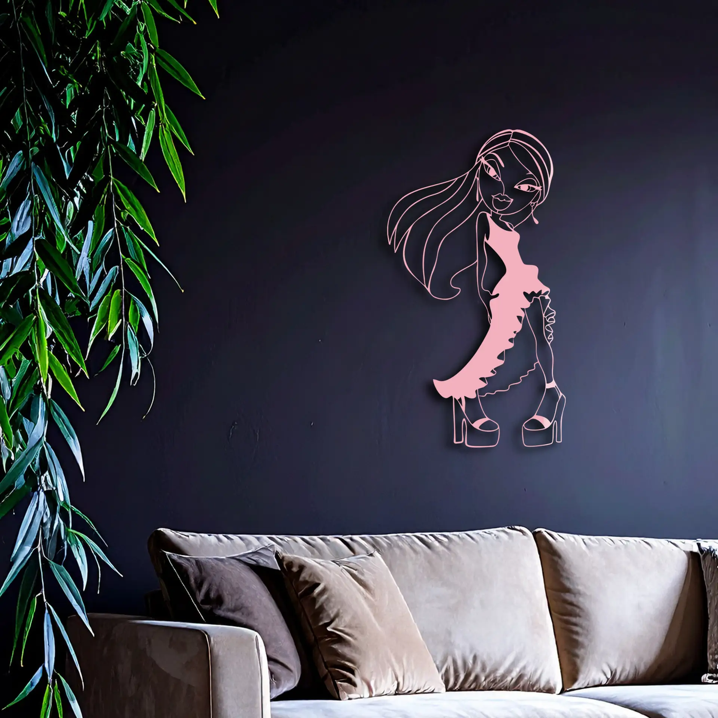 Bratz Doll Silhouette Modern Wall Art – Pink Metal Wall Décor - KAFGP180 by Enova Art