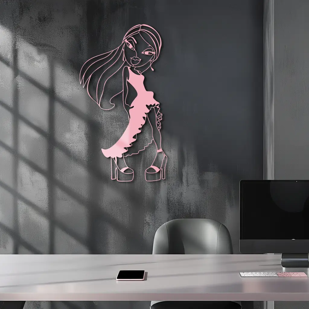 Bratz Doll Silhouette Modern Wall Art – Pink Metal Wall Décor - KAFGP180 by Enova Art