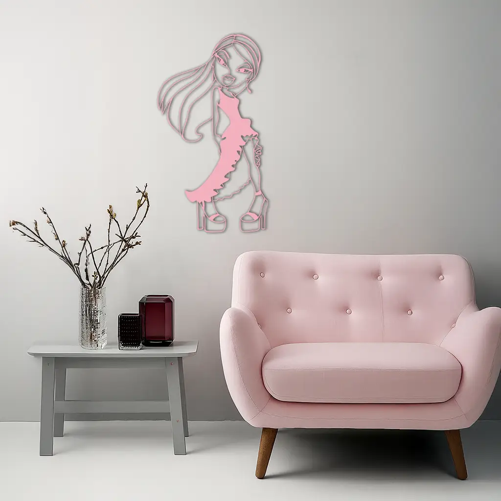 Bratz Doll Silhouette Modern Wall Art – Pink Metal Wall Décor - KAFGP180 by Enova Art