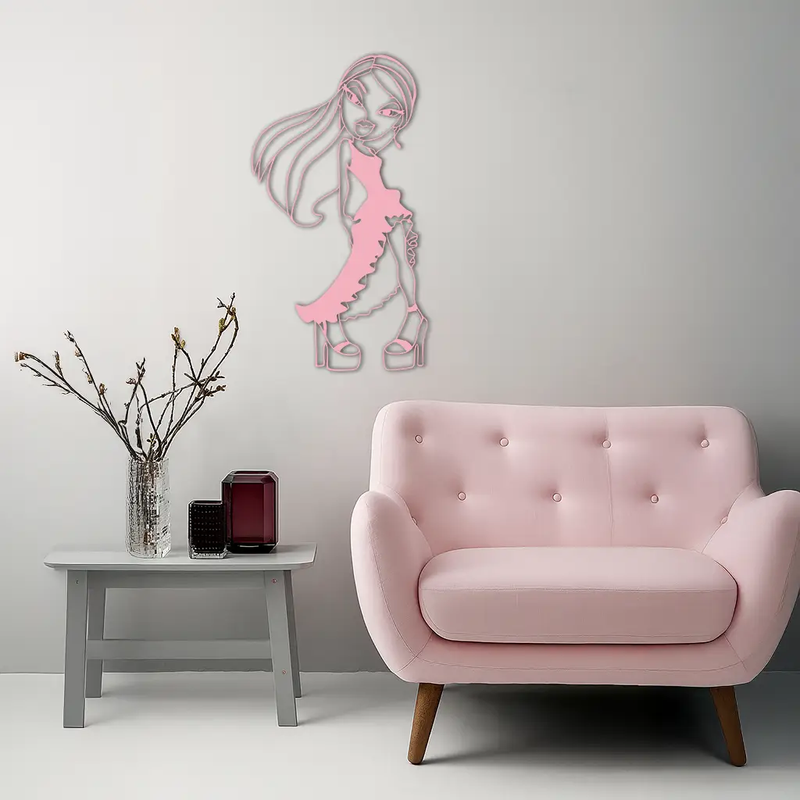 Bratz Doll Silhouette Modern Wall Art – Pink Metal Wall Décor - KAFGP180 by Enova Art