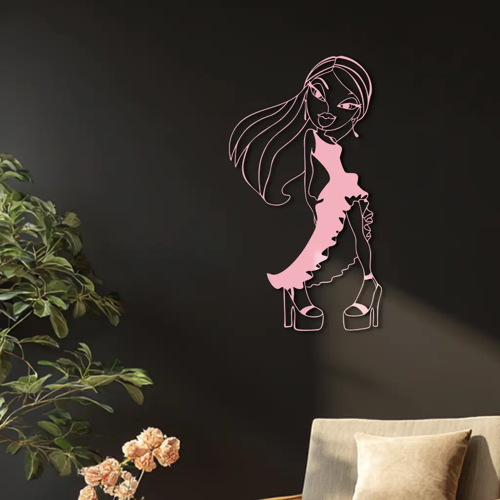Bratz Doll Silhouette Modern Wall Art – Pink Metal Wall Décor - KAFGP180 by Enova Art