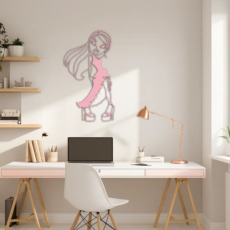 Bratz Doll Silhouette Modern Wall Art – Pink Metal Wall Décor - KAFGP180 by Enova Art