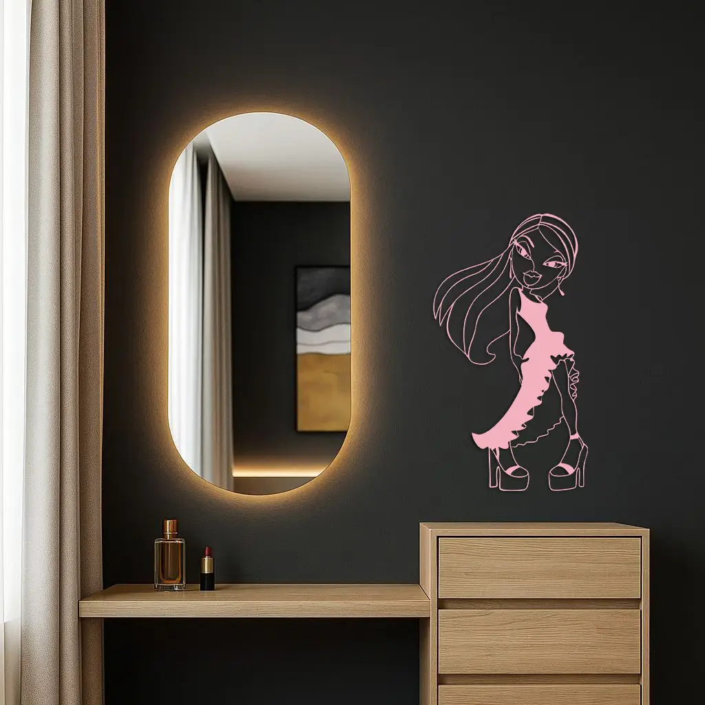 Bratz Doll Silhouette Modern Wall Art – Pink Metal Wall Décor - KAFGP180 by Enova Art