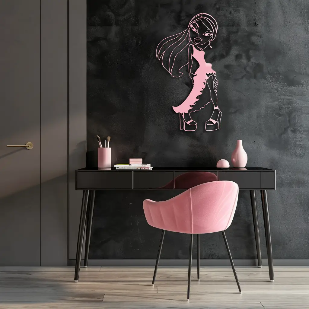 Bratz Doll Silhouette Modern Wall Art – Pink Metal Wall Décor - KAFGP180 by Enova Art