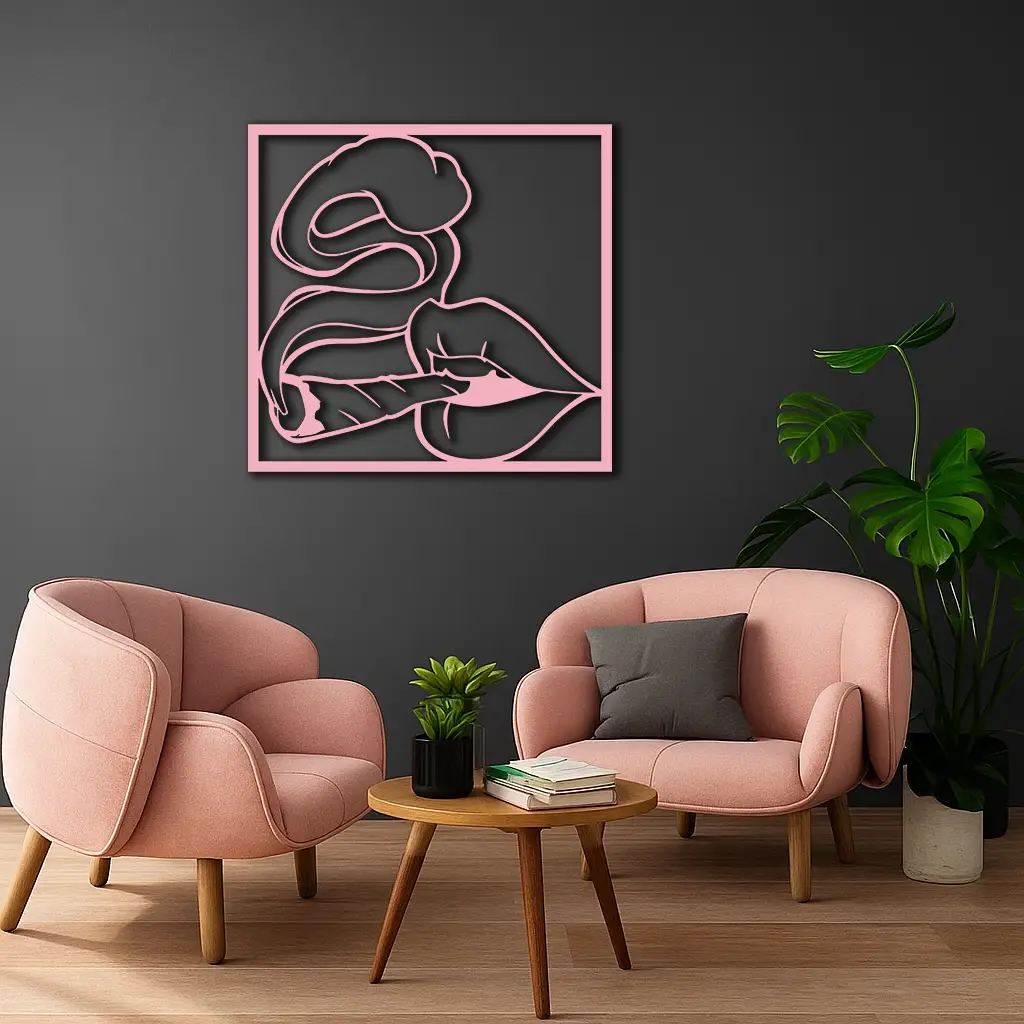 Smoking Lips Silhouette Modern Wall Art – Pink Metal Décor - KAFGP181 by Enova Art