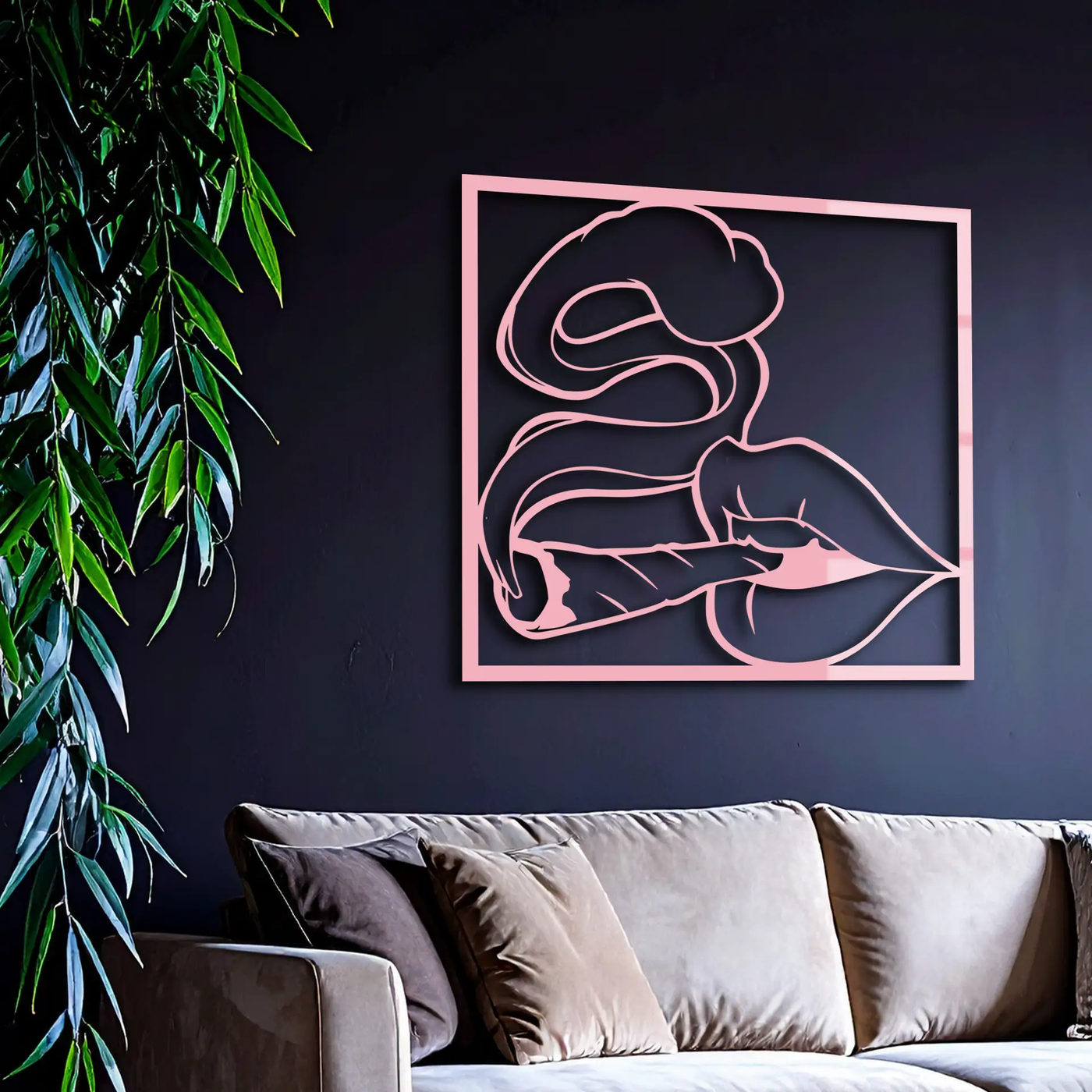 Smoking Lips Silhouette Modern Wall Art – Pink Metal Décor - KAFGP181 by Enova Art