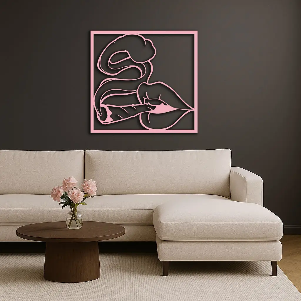 Smoking Lips Silhouette Modern Wall Art – Pink Metal Décor - KAFGP181 by Enova Art