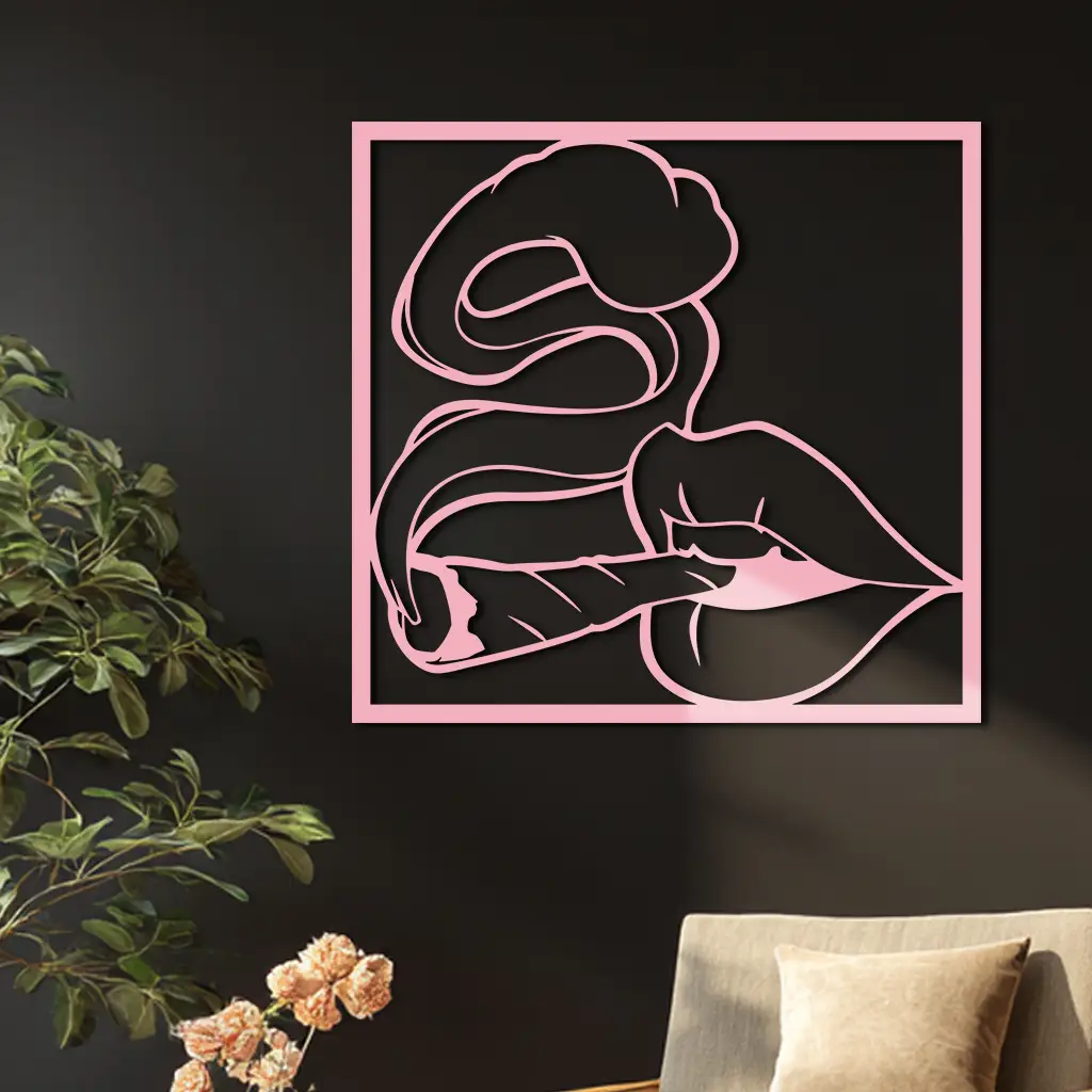 Smoking Lips Silhouette Modern Wall Art – Pink Metal Décor - KAFGP181 by Enova Art