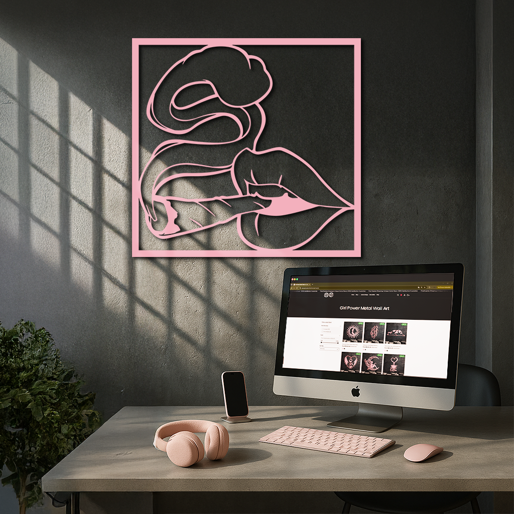 Smoking Lips Silhouette Modern Wall Art – Pink Metal Décor - KAFGP181 by Enova Art