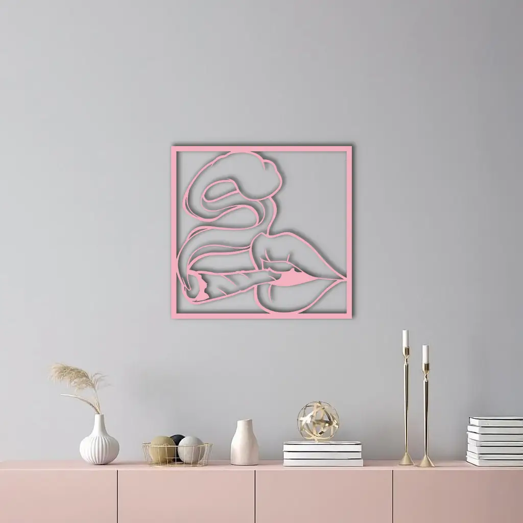 Smoking Lips Silhouette Modern Wall Art – Pink Metal Décor - KAFGP181 by Enova Art
