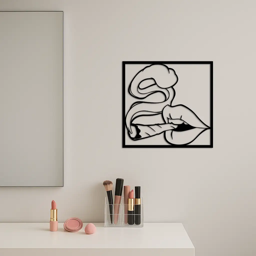 Smoking Lips Silhouette Modern Wall Art – Pink Metal Décor - KAFGP181 by Enova Art