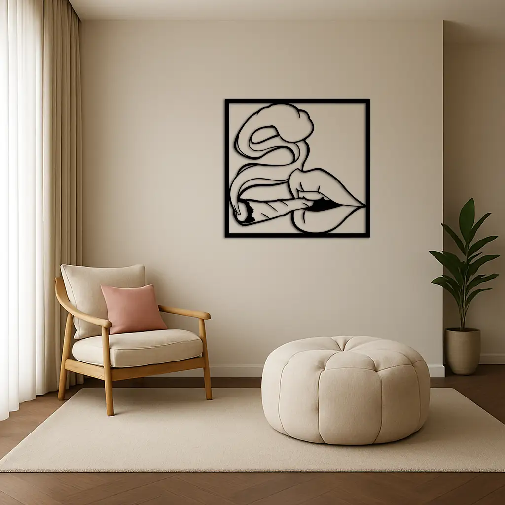 Smoking Lips Silhouette Modern Wall Art – Pink Metal Décor - KAFGP181 by Enova Art