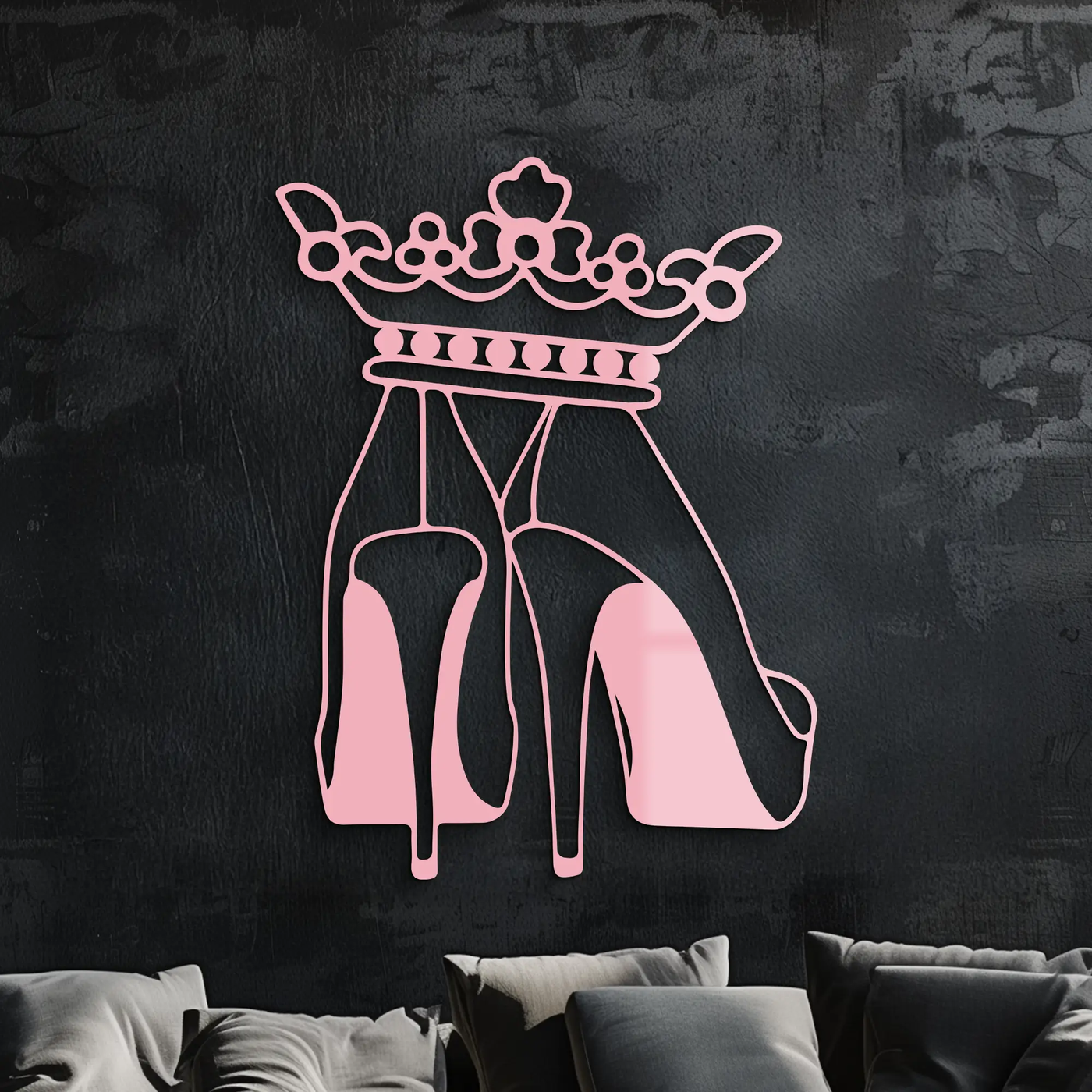 Crown High Heels Silhouette – Pink Metal Wall Art for Modern Glam Décor - KAFGP182 by Enova Art
