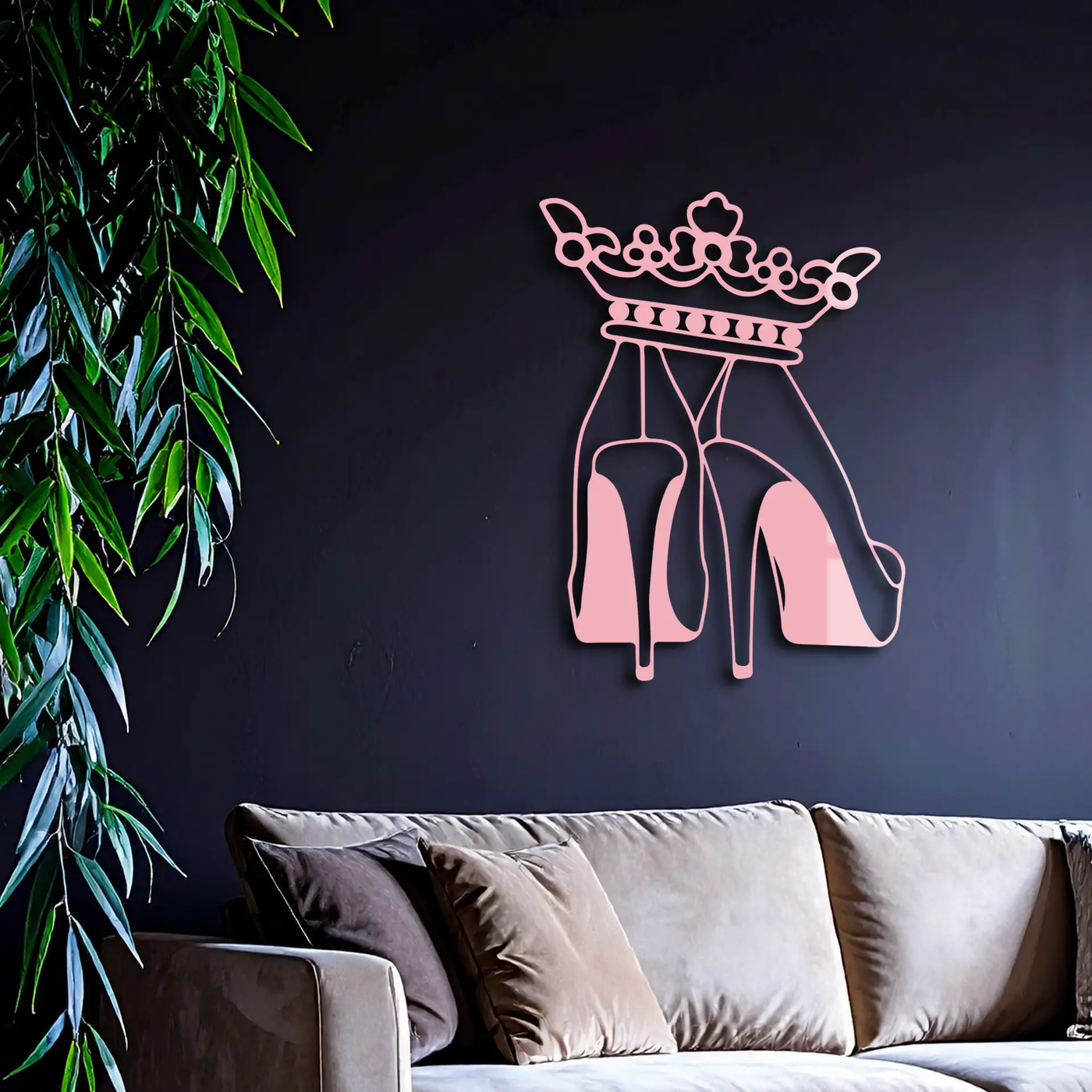 Crown High Heels Silhouette – Pink Metal Wall Art for Modern Glam Décor - KAFGP182 by Enova Art