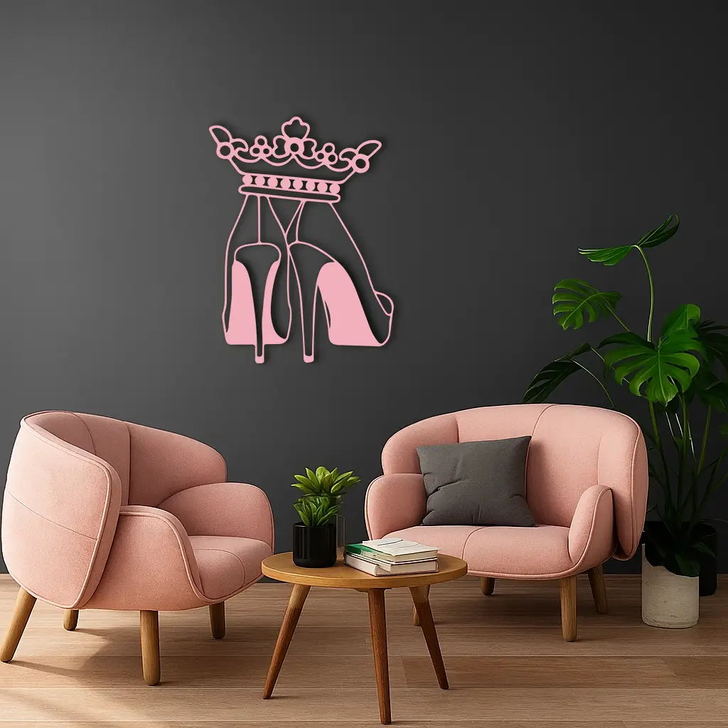 Crown High Heels Silhouette – Pink Metal Wall Art for Modern Glam Décor - KAFGP182 by Enova Art