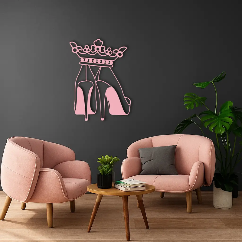 Crown High Heels Silhouette – Pink Metal Wall Art for Modern Glam Décor - KAFGP182 by Enova Art