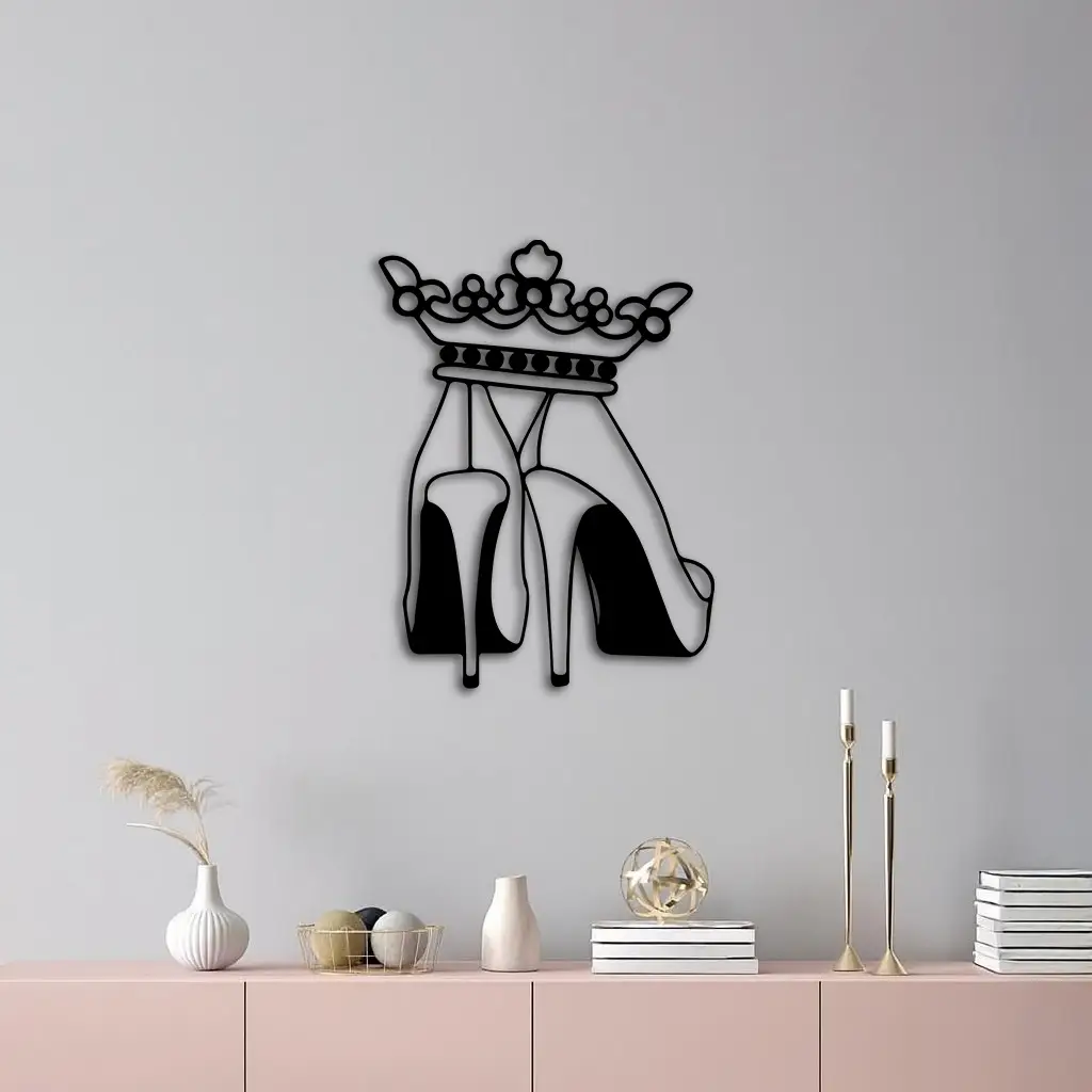 Crown High Heels Silhouette – Pink Metal Wall Art for Modern Glam Décor - KAFGP182 by Enova Art