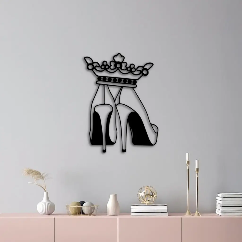 Crown High Heels Silhouette – Pink Metal Wall Art for Modern Glam Décor - KAFGP182 by Enova Art