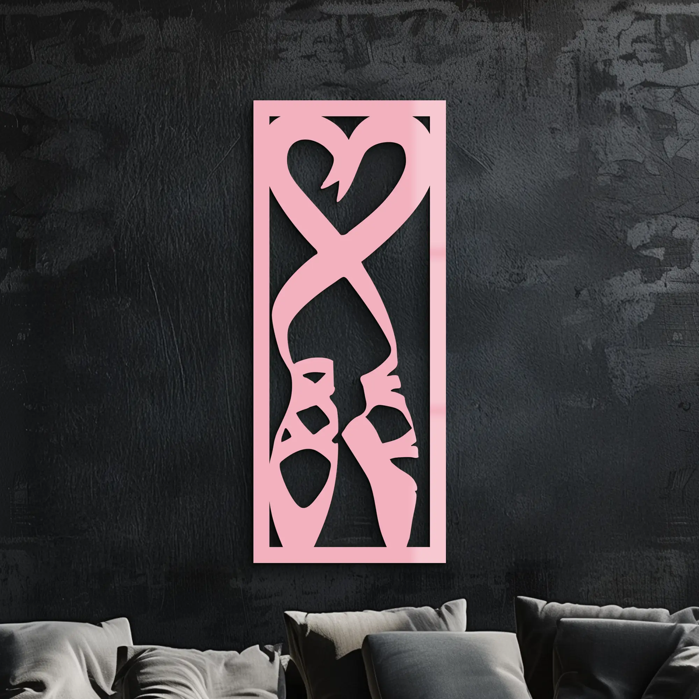 Ballet Shoes with Heart Silhouette – Pink Metal Wall Art - KAFGP183 by Enova Art