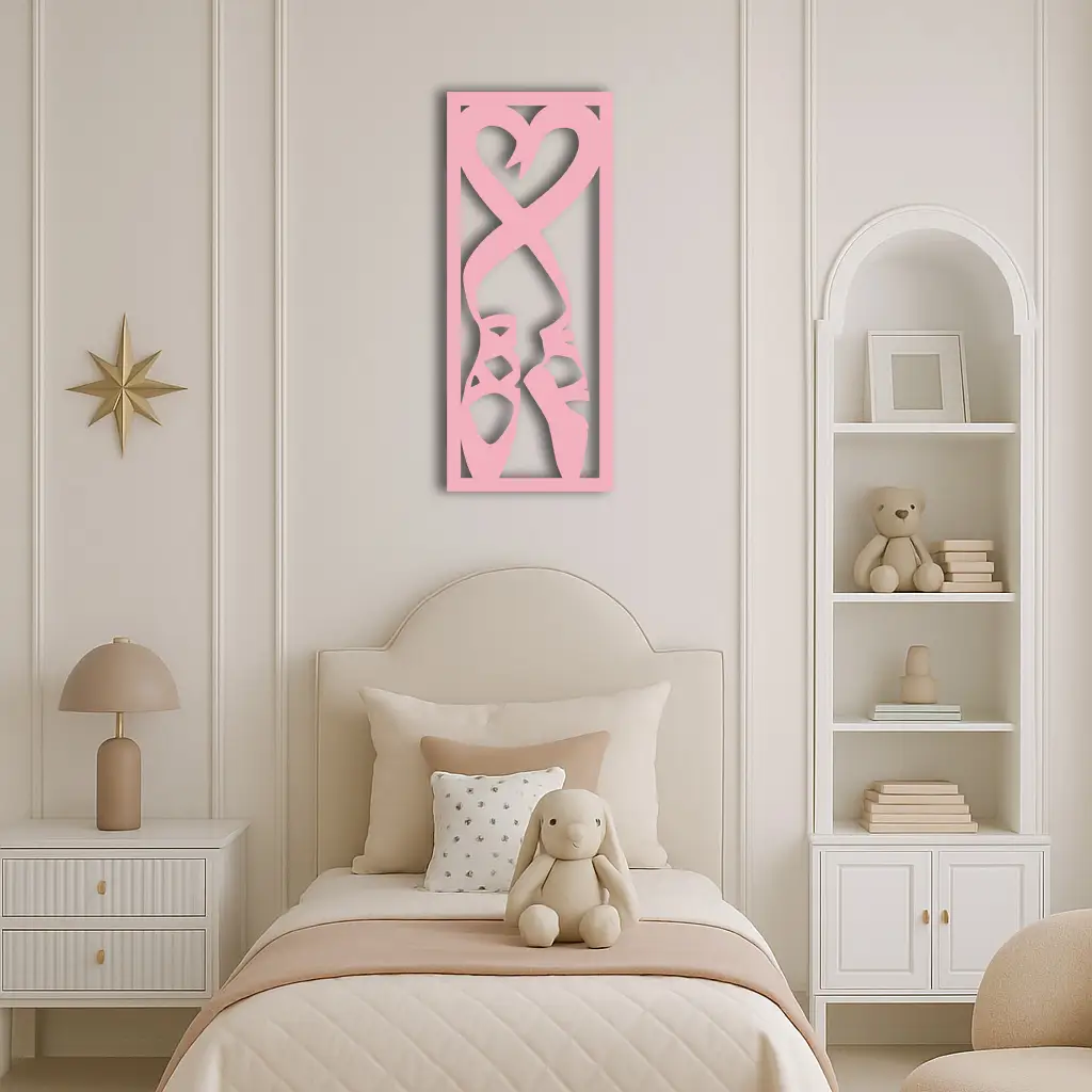 Ballet Shoes with Heart Silhouette – Pink Metal Wall Art - KAFGP183 by Enova Art